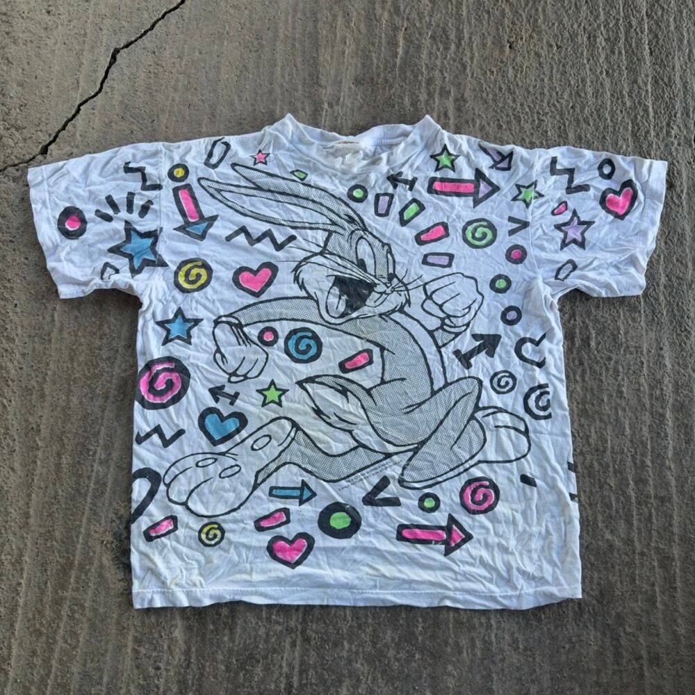 VINTAGE 90S LOONEY TUNES BUGS BUNNY AOP T-SHIRT GRAPHIC SINGLE STICH MENS LARGE
